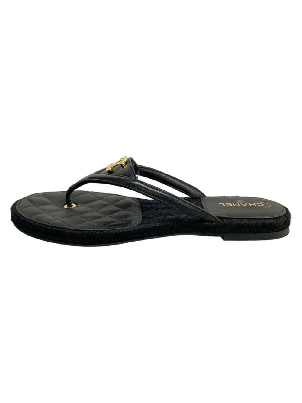 Chanel Beach Sandals Black Metiers d'Art Collection CC Logo Gold Lambskin